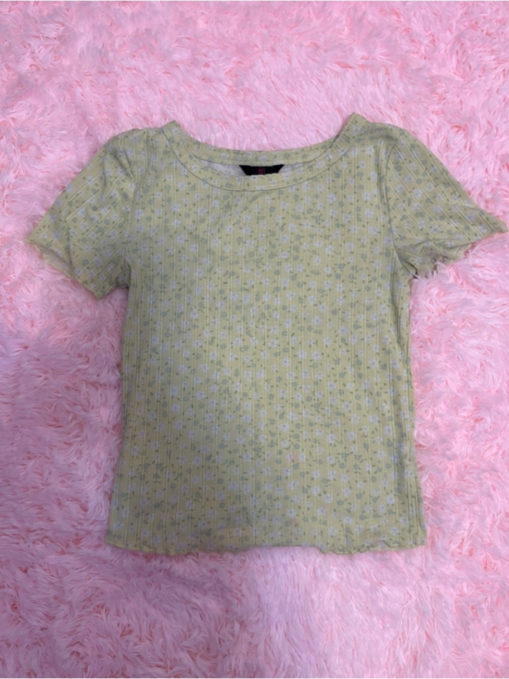 NOBO Pale Green Floral Ribbed Short Sleeve Tee